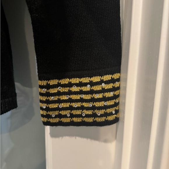 San Remo by Laura Knits Vintage 80’s Black & Gold Sweater Cardigan Size S Retro - Picture 9 of 16